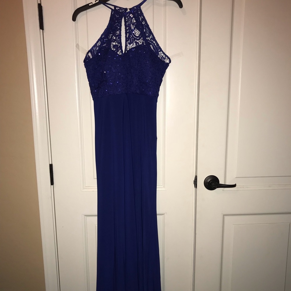 Sequin Hearts Halter Top blue gown size 5